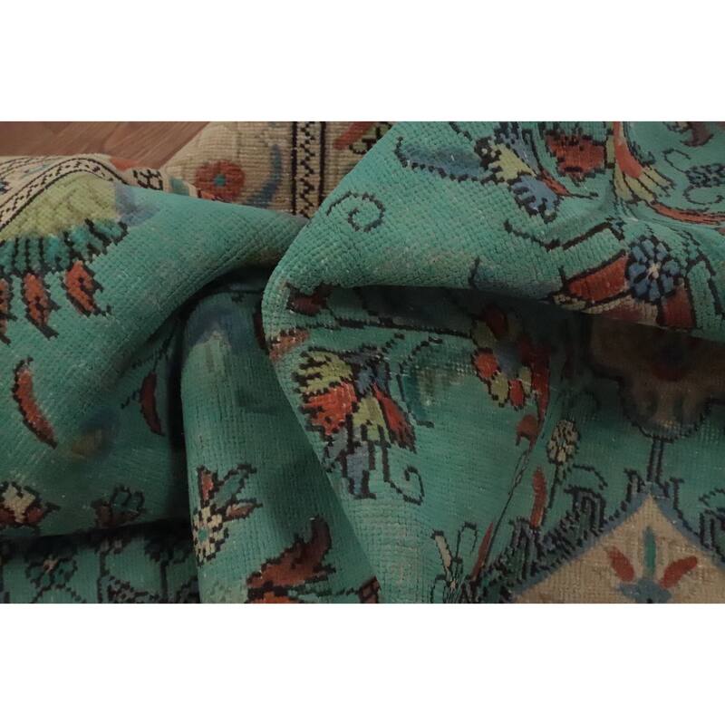 Hand Knotted Oriental 100% Wool Carpet Traditional Floral Green Tabriz Area Rug - 10' 11'' X 8' 3''