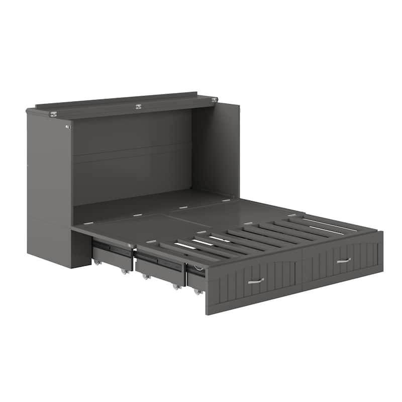 Aspen Queen Murphy Bed Chest with 6" Mattress, Storage Drawer & Built-In Charger in Grey