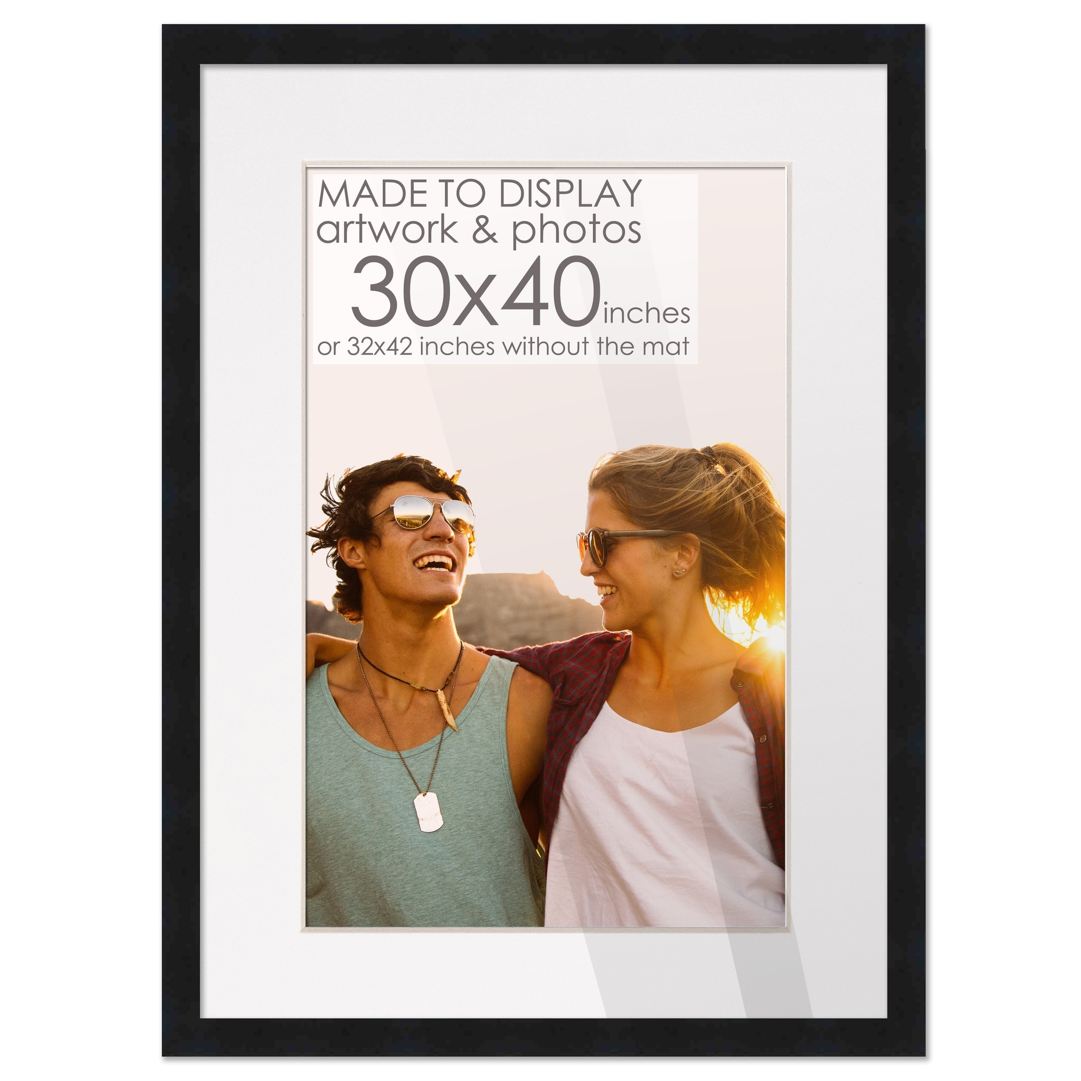 32x42 Black Picture Frame with 29.5x39.5 White Mat Opening for 30x40 Image, 0.75 inch Border, UV, Size: 30 x 40