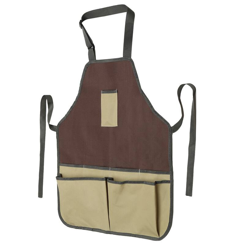 Gardening Apron with Pockets, Oxford Cloth Garden Apron with 7 Pockets - Brown - 21.26 x 17.32 Inch