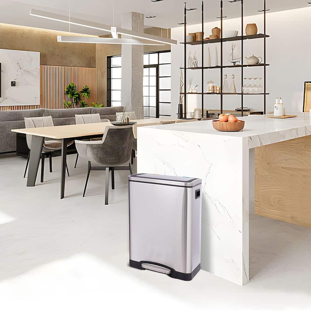 2 x 4 Gal (2 x 15L) Trash Can, Stainless Steel Double Trash Can