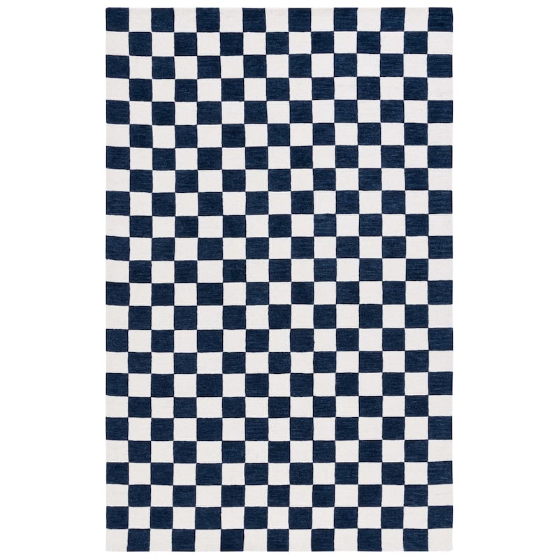 SAFAVIEH Handmade Martha Stewart Collection Berthild Checkered Wool Rug - 5' x 8' - Navy/Ivory - Rectangle