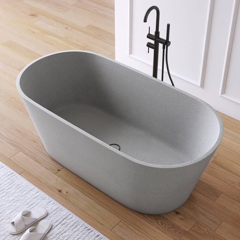 MEDUNJESS 59'' Terrazzo Freestanding Bathtub Stone Resin Soaking Tub