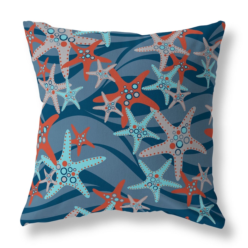 Blue And Orange Starfish Sway Faux Suede Throw Pillow Zipper