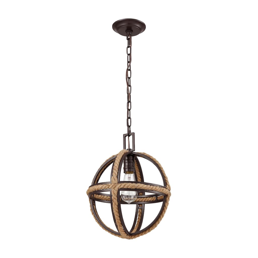 Natural Rope 12-inch Wide 1-Light Mini Pendant in Oil Rubbed Bronze - 12in W x 12in D x 15in H