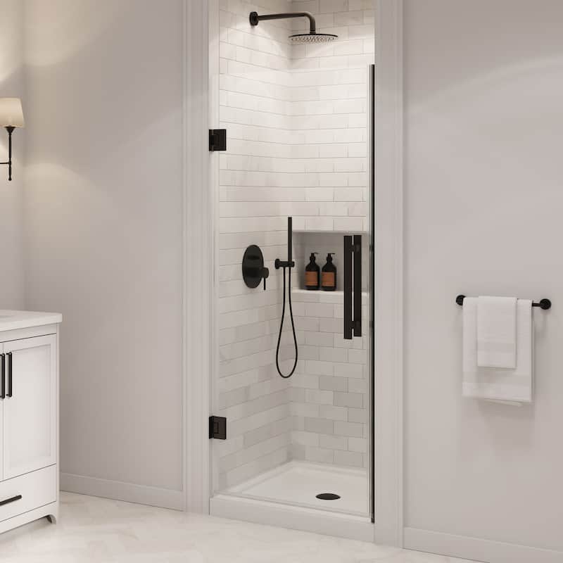 OVE Panama Alcove Frameless Pivot Hinge Shower Door Kit with Base Pan, 2025 - 32"x32" - Matte Black