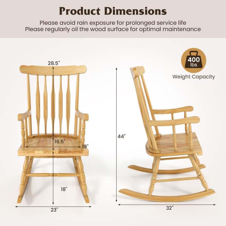 Rocking Chair with Solid Wooden Frame for Garden and Patio - 25.5" x 32.5" x 46.5"(L x W x H)