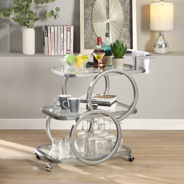 Metal Bar Cart Chrome Bar Carts for the Home - Metal/Glass - Silver Grey