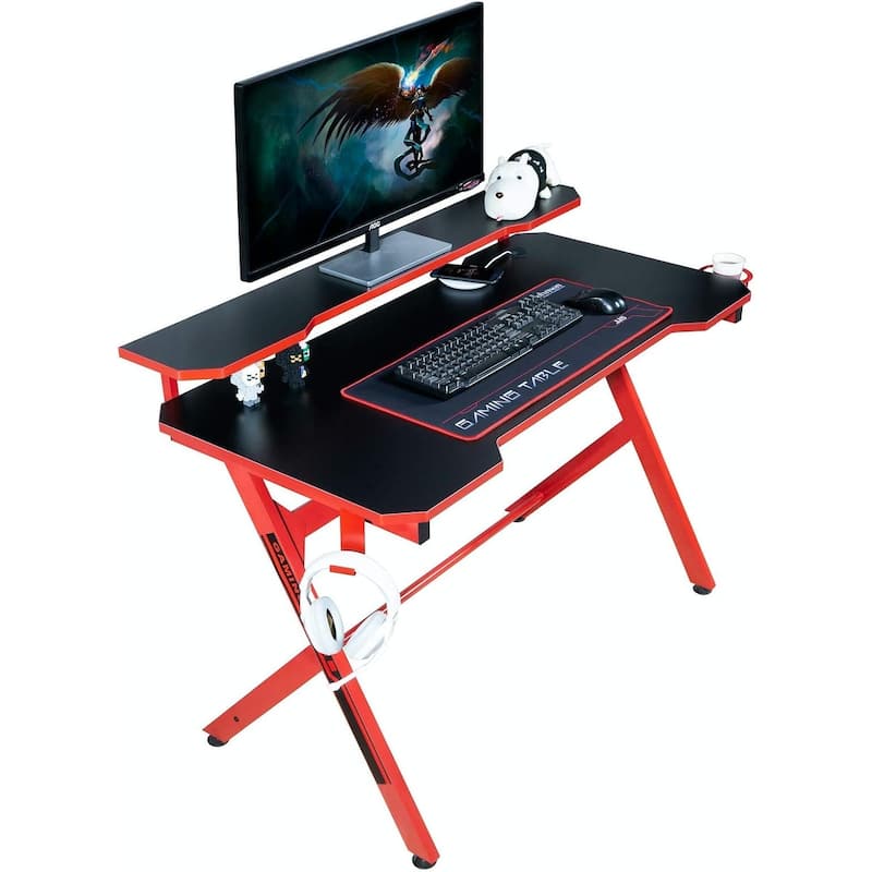 JJS 48" Home Office R-Shaped Gaming Computer Desk with Removable Monitor Stand