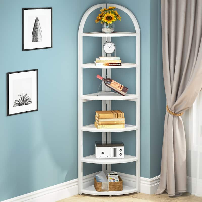 6 Tier Corner Shelf, Tall Corner Bookshelf, Freestanding Display Book Shelf