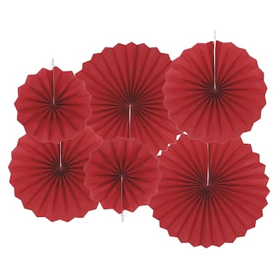 Hanging Paper Fans Party Set 6Pcs Decoration for Home Birthday Wedding - Wine Red