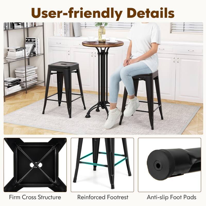 Gymax 24'' Metal Bar Stools Set of 4 w/ Square Seat Patio Bar Stools