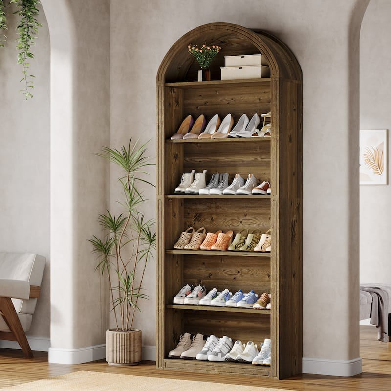 Tall Shoe Storage Cabinet, Freestanding Shoe Organizer - 6-Tier - Brown