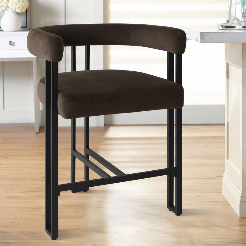 24" Seat Height Upholstered Velvet Solid back Counter Stool (Set os 4)