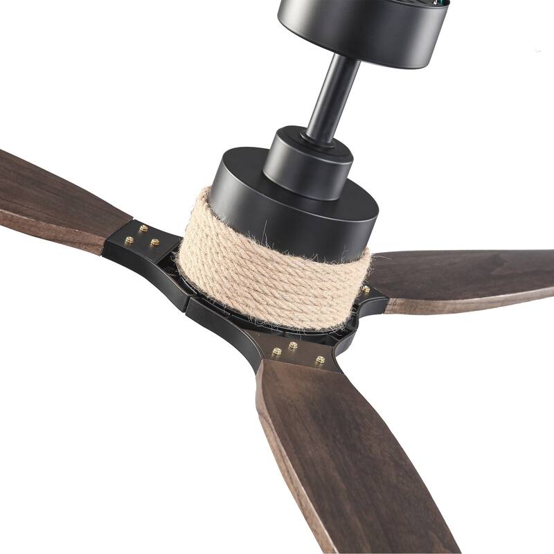 Parrot Uncle 56" Transition Black Solid Wood Jute Dimmable LED Ceiling Fan with Light and Remote