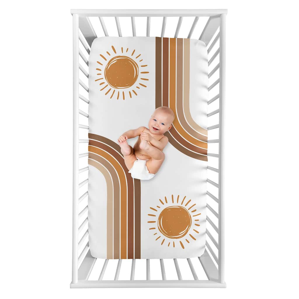Rainbow Vintage Boho Sun Photo Op Fitted Crib Sheet Pumpkin Orange Brown White Bohemian Minimalist Gender Neutral Retro Arches