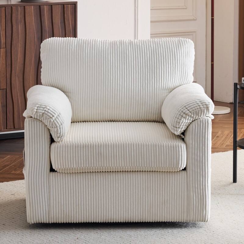 33" Corduroy Swivel Single Sofa Chair - White