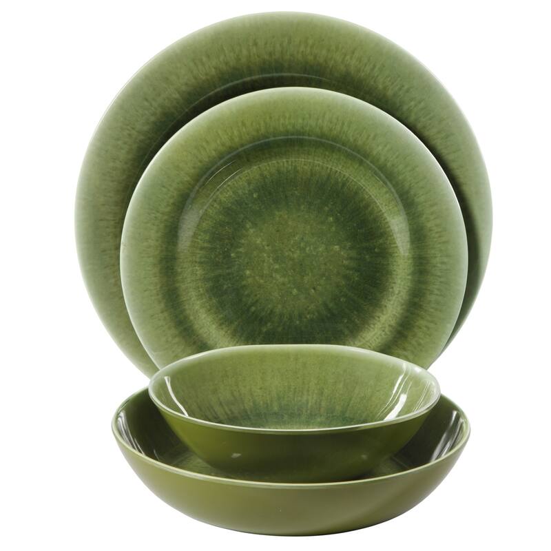Gibson Home Casper Court 16-Piece Melamine Dinnerware Set - Reactive Glaze Look Plates and Bowls, Service for 4