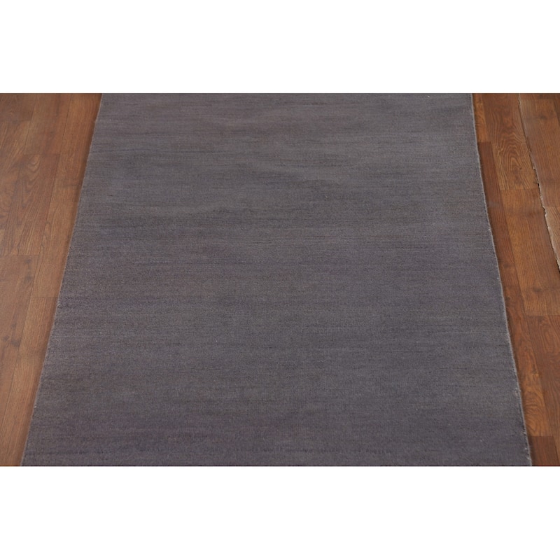 Gray Blue Modern Gabbeh Oriental Runner Rug Handmade Wool Carpet - 3'0"x 11'3"