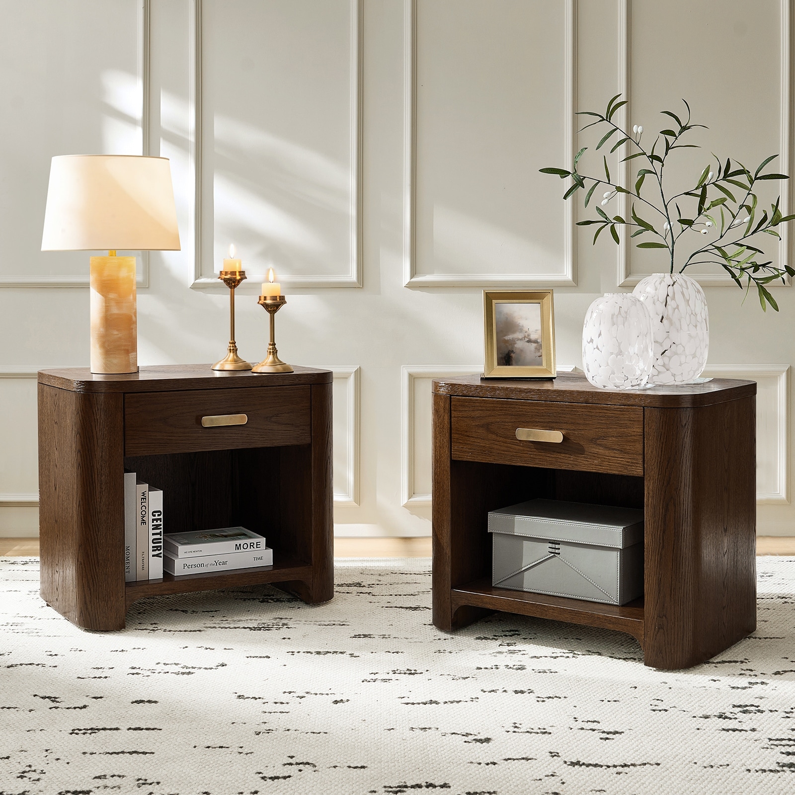 Palazzo Modern 32" W 1 Drawer Oak Wood Nightstand With Built-In Powerstation And USB