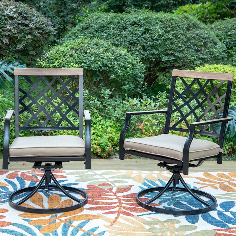MAISON ARTS Outdoor Patio Swivel Dining Chairs (Set of 2) with Feathers of E-coating and Weather-resistance