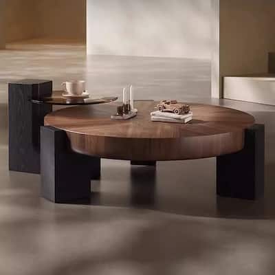 Modern Round Wood Coffee Table with Accent End Table, Free Shipping