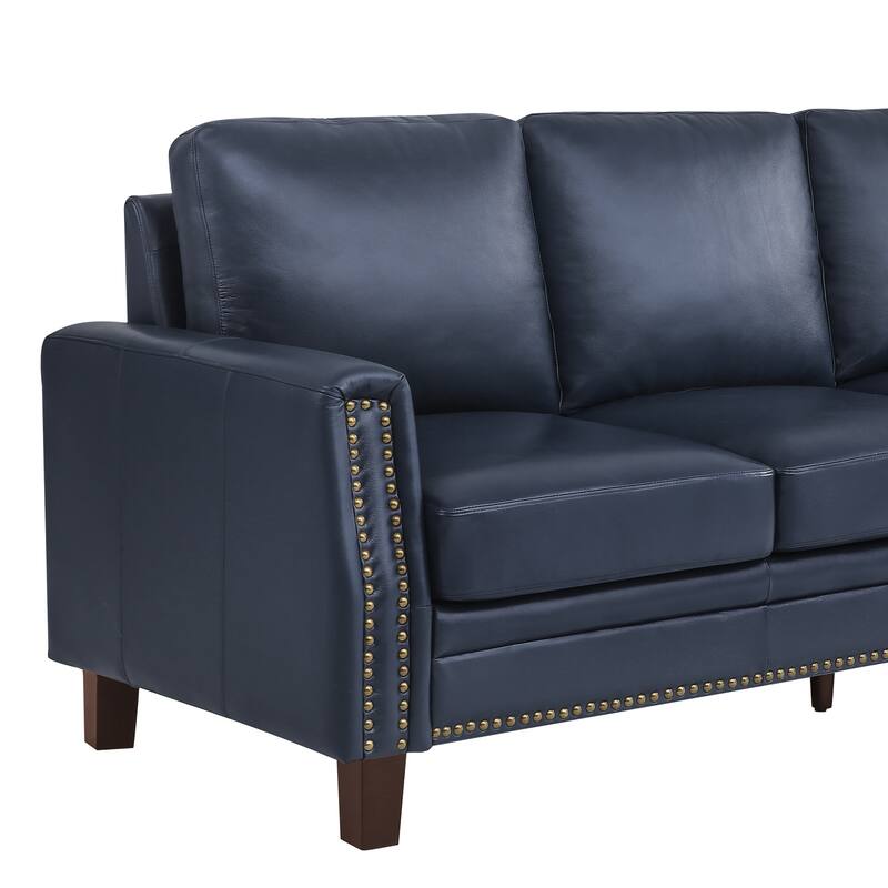 83.9" Genuine Leather Upholstered 3-Seater Sofa with Solid Wood Legs