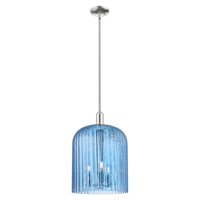 Innovations Lighting Downtown Urban - Bridal Veil - 3 Light 12" Stem Hung Mini Pendant - Blue Shade/Polished Nickel