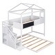 preview thumbnail 7 of 7, Twin Over Full House Bunk Bed with Storage Staircase and Blackboard, Wood Bunkbed Frame with Guardrail and Window for Kids Teens