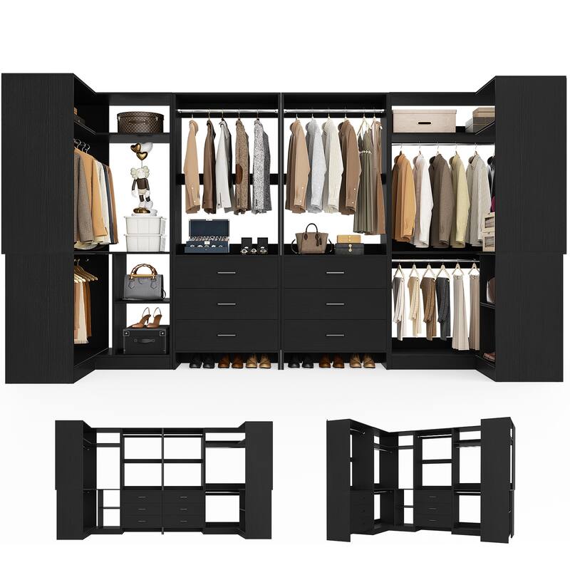 Cimly Set of 4 Closet Organizer with Drawers, U Shaped Freestanding Closet System
