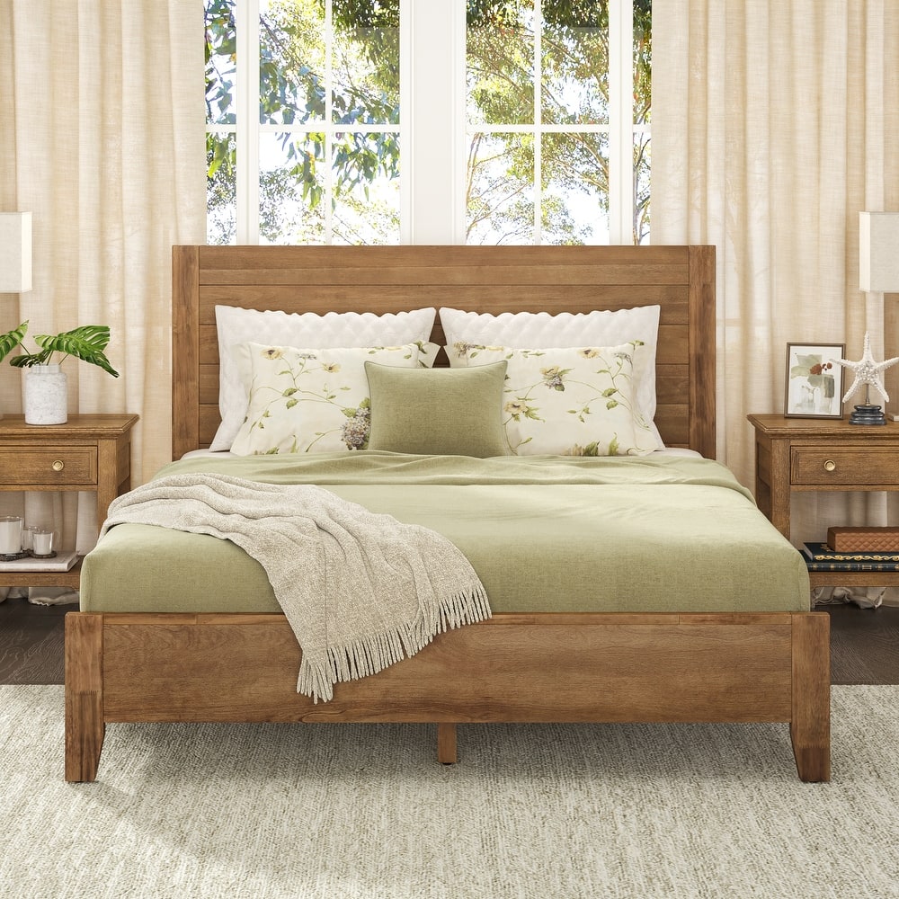 Modern Full/Queen/King Size Solid Wood Platform Bed with Headboard