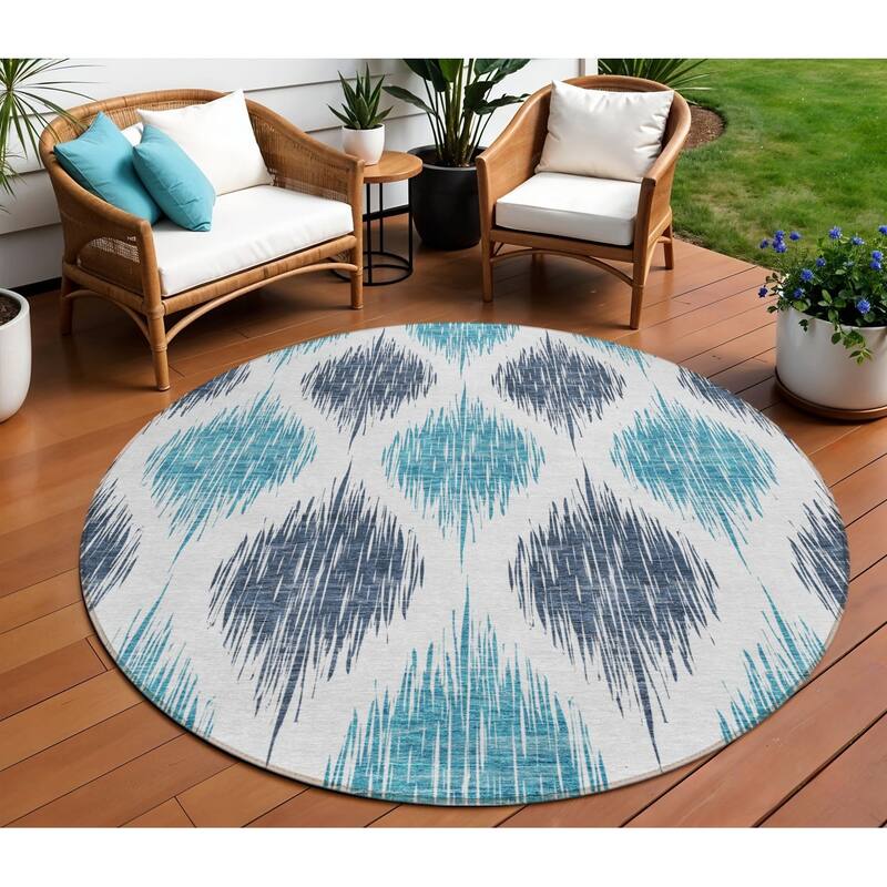 HomeRoots Ikat Transitional Rectangle Outdoor Rug - 8' Round