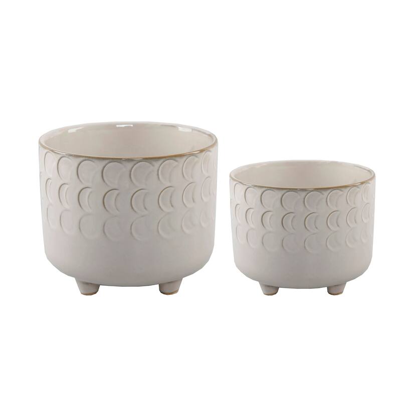 6IN & 4.75IN SMALL MOON PHASE FOOTED PLANTER,SET OF 2, Glass Blue - White