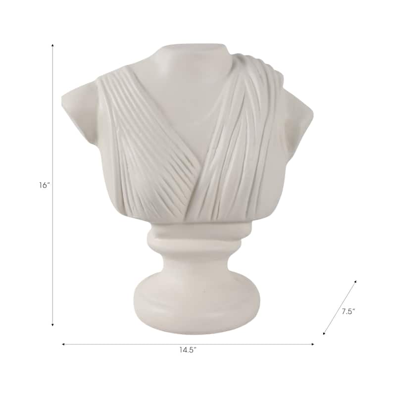 Paper Wood Sculpture Bust Draped Classical Body Form - 16" Ivory - 14.5" x 7.75" x 16"