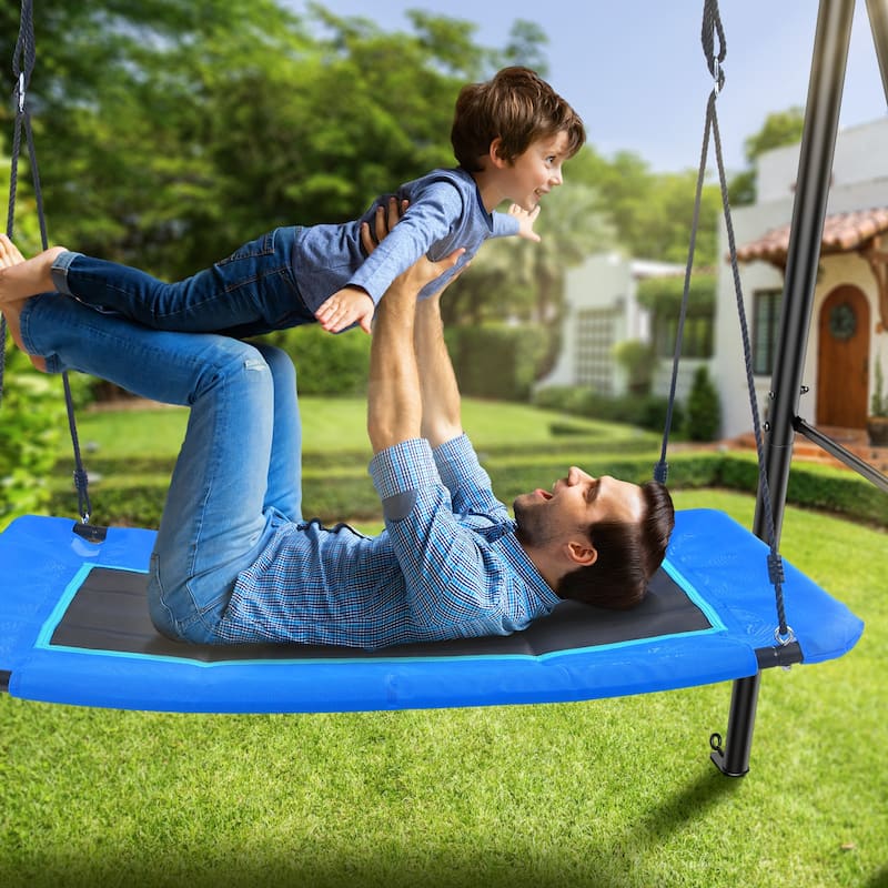 Trekassy 60" Large Heavy Duty Metal Swing Set, 440lbs Saucer Swing with Frame for Kids Outdoor Backyard(Blue)