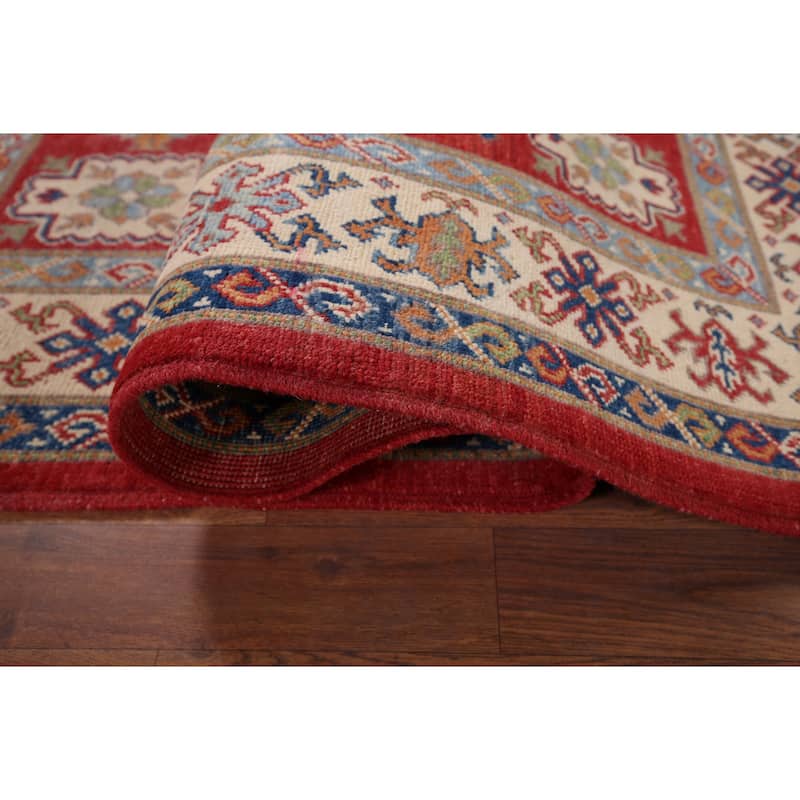 Geometric Kazak Accent Rug Handmade Wool Carpet - 4'0" x 6'2"