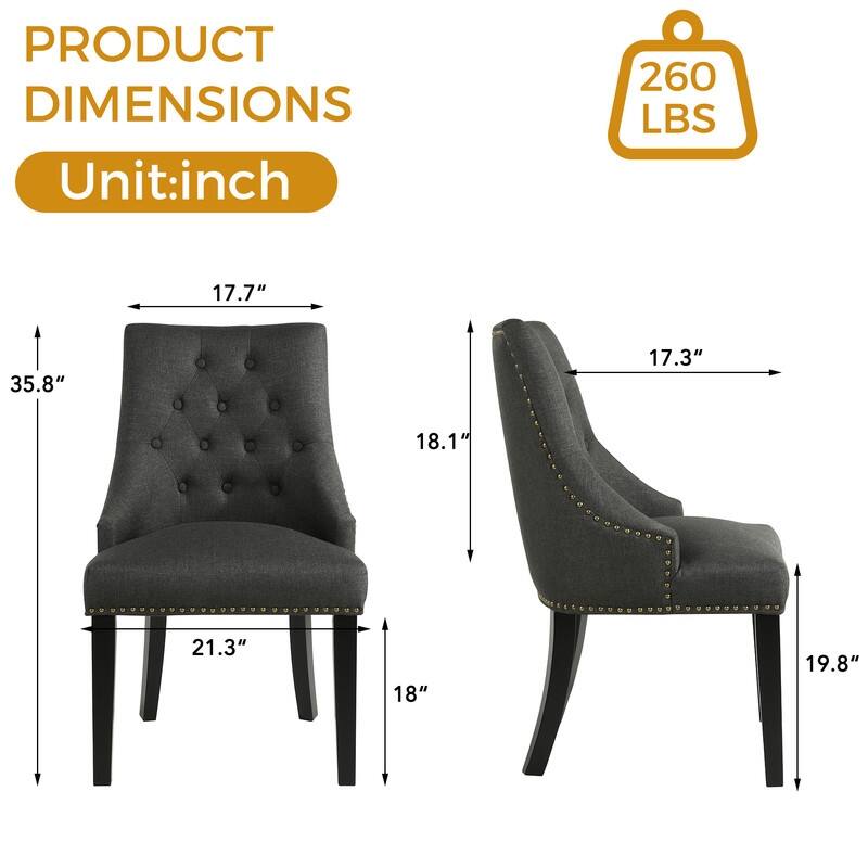 Fabric Upholstered Dining Chairs Button Tufted Nailhead Trim Accent Chairs Set of 2