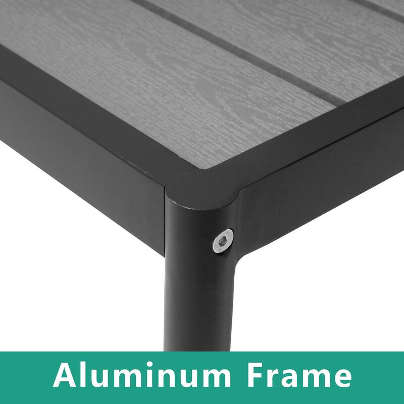 11-Piece Outdoor Patio Dining Set Wood-Like Table Top Alumium Umbrella Hole Table with Stackable Chairs