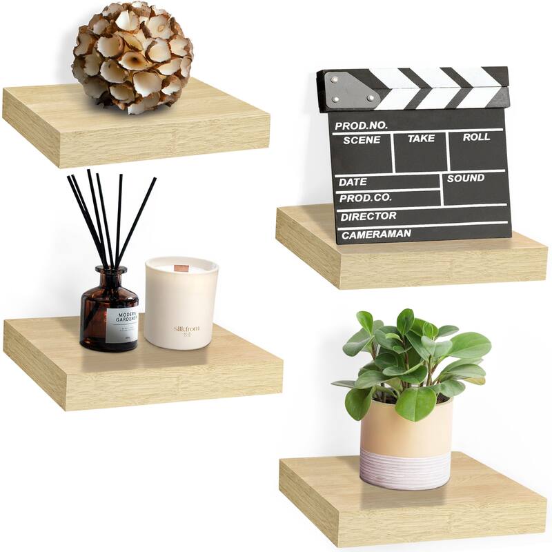 Floating Shelf Square Invisible Mounting (4 Pack) - 9.25" L X 9.25" W 1.5"H - Maple Wood