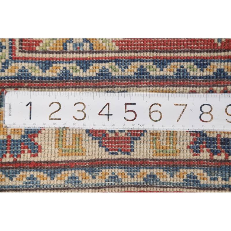 Geometric Kazak Accent Rug Hand-Knotted Traditional Wool Carpet - 2'8" x 3'11"