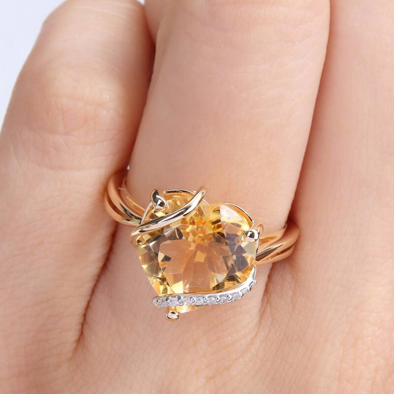 Miadora Heart-cut Citrine & Diamond Accent Swirl Cocktail Ring in Yellow Plated Sterling Silver