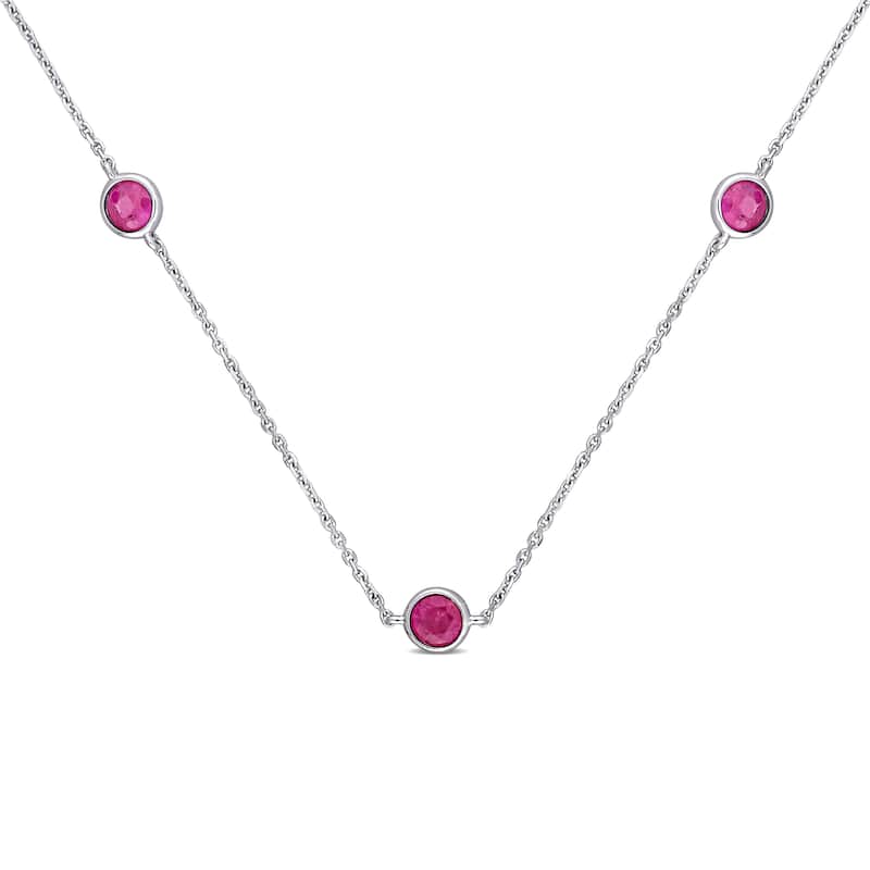 Miadora 14k White Gold Pink Sapphire Station Necklace - 4.9 mm x 16 inch x 7.6 mm - 4.9 mm x 16 inch x 7.6 mm