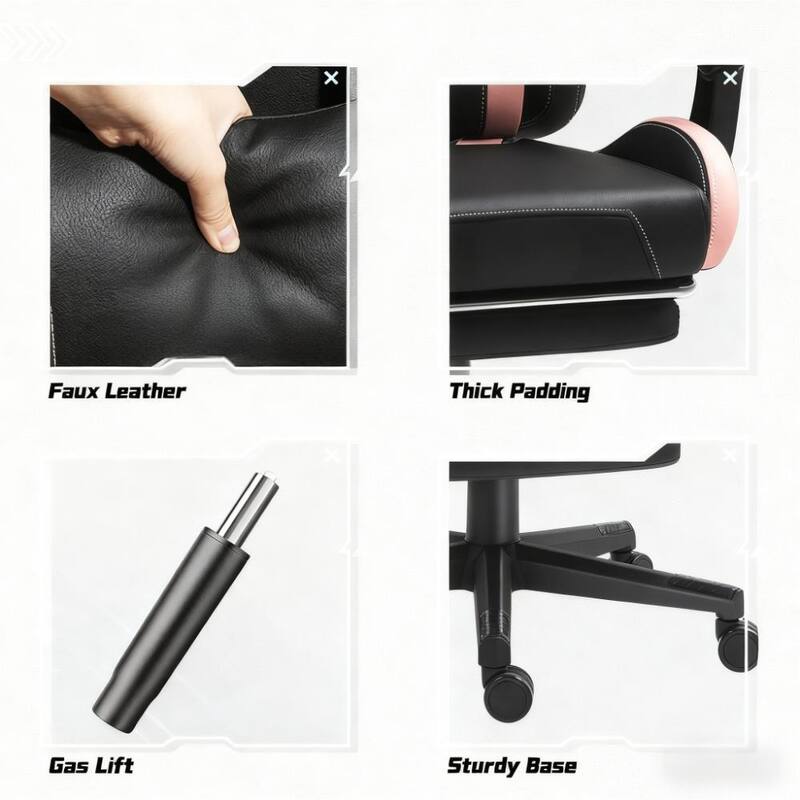 Faux Leather Gaming Chair with Footrest, Racing Gamer Chair, Headrest and Lumbar Support