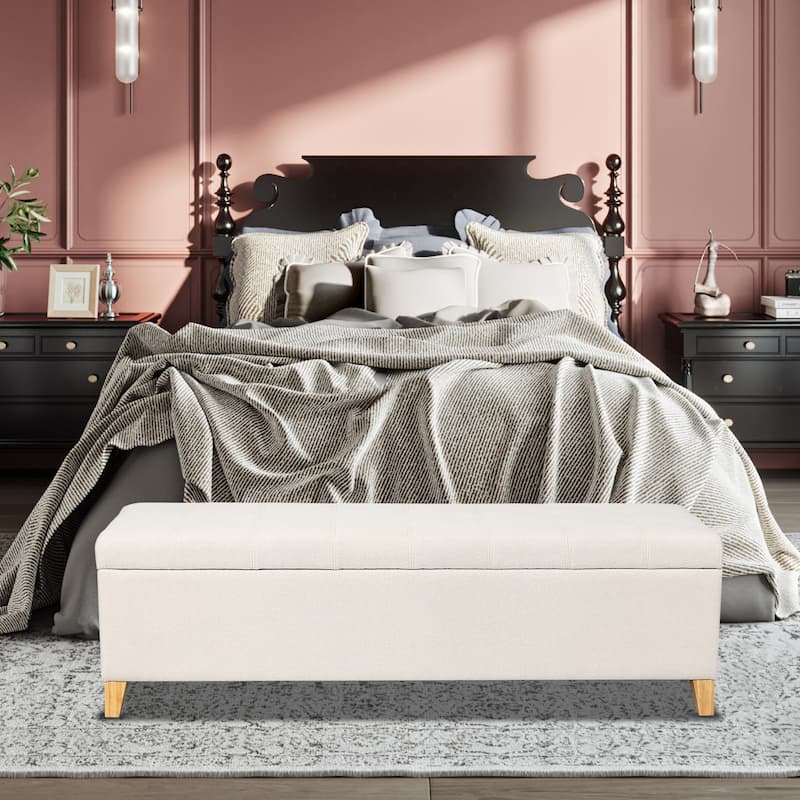 Adeco 50" Bonded Leather Storage Ottoman Bench