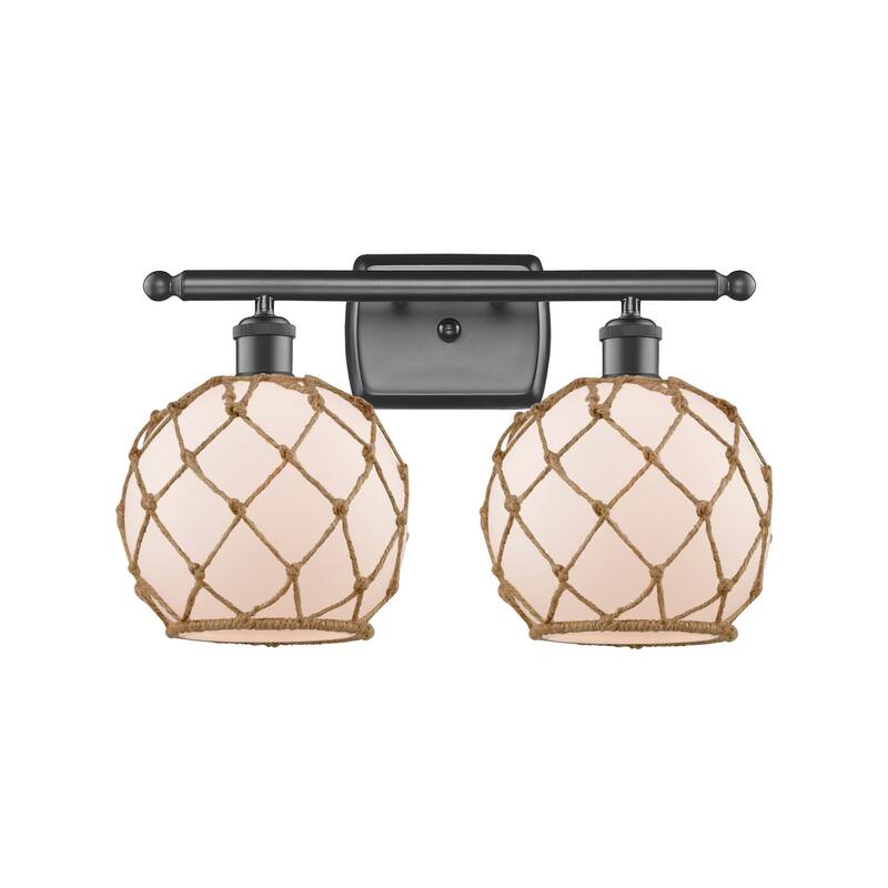 Innovations Lighting Farmhouse Rope 2 Light 16" Wide Bathroom Vanity - Oil Rubbed Bronze / White / Black