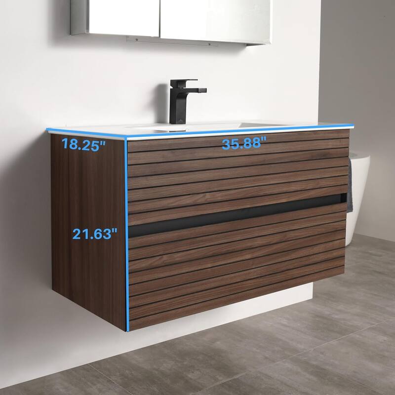 Blossom 36" Floating Bathroom Vanity with Acrylic Sink, Modern Design