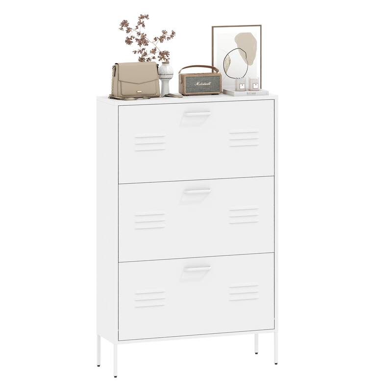 Shoe Storage Cabinet with 3 Flip Drawers, Freestanding Shoe Cabinet Organizer with Metal Frame for Entryway, Hallway, Foyer