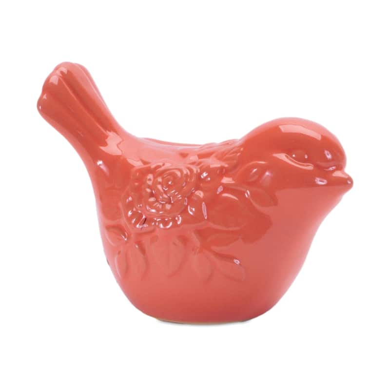 Floral Bird Ceramic Figurines - 4.75" - Pink - Set of 6