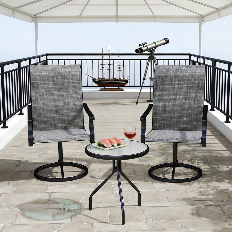 GDFStudio - Nathan Outdoor Dining Swivel Chairs Crafted for Elevated Comfort and Easy Movement - Black,Gray - Set of 2