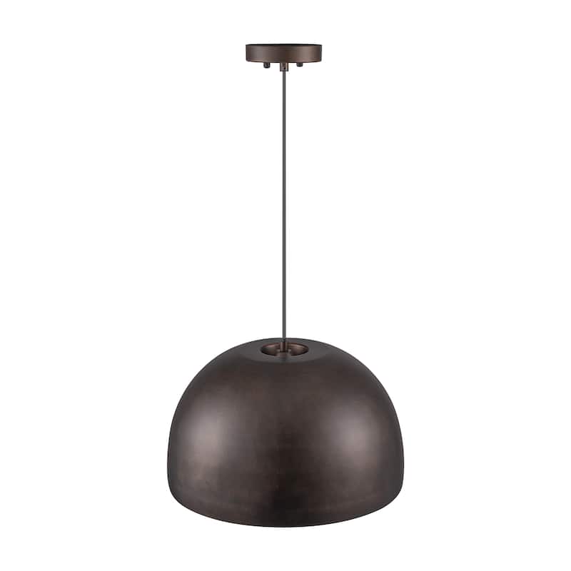 1-Light Vintage Antique Brown Dome Kitchen Island Pendant Light/Dining Room Light - 15.3 in. W x 9.8 in. H